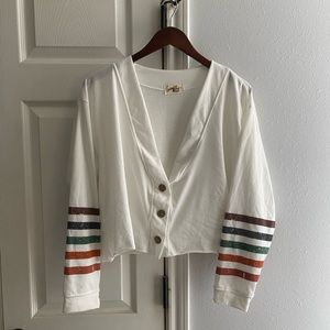 Somewhere West Cotton Crop Cardigan Multi Stripe Sleeves L